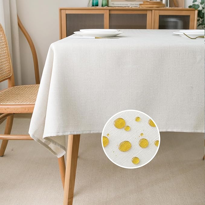 NLMUVW Square White Linen Tablecloth - Small Table Cloth Textured Rustic Farmhouse Table Cover for Cafe Dining Card Kitchen, 48 x 48 Inch