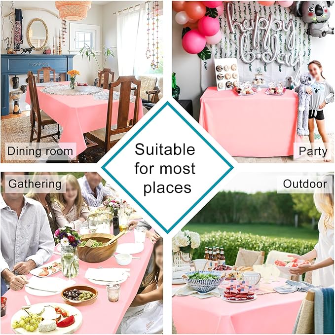 Hiasan Rectangle Tablecloth Rose Pink - Wrinkle Resistant and Waterproof Washable Polyester Fabric Table Cloth for Dining Party and Outdoor Use, 60 x 140 Inch