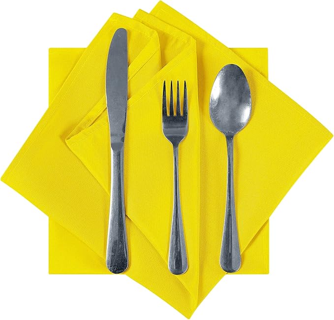 Cloth Napkins 17x17 inch Washable Polyester Dinner Napkins Soft Table Napkins for Wedding Party Dining Banquet(Yellow,100PCS)