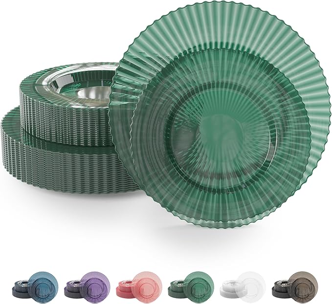 Plastic Party Plates Set, 80 Pieces, 9 and 11 Inch, Emerald