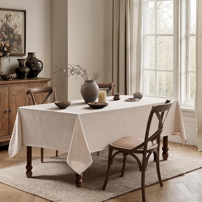 MIULEE Natural Linen Tablecloth 60x144 Inch Rectangle Table Cloth Waterproof,Stain Resistant & Wrinkle Resistant for Dining Party Wedding