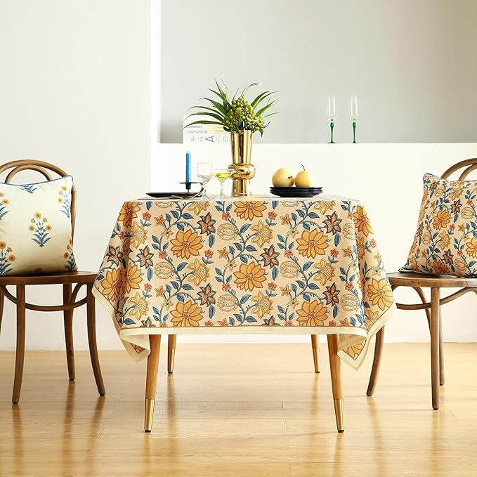 Rectangular Tablecloth 55 x 71 Inch Linen-Polyester Blend Floral Design