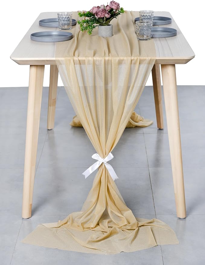 MDS Halloween Chiffon Table Runner - 12 Pack, 29 x 170 Inches, 14ft Each - Sheer Spooky Table Runners for Haunted House Parties, Trick-or-Treat Tables, Witchy Décor, Wedding & Events - Champagne Gold