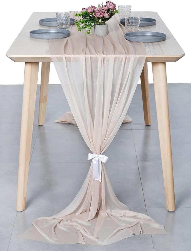 MDS Halloween Chiffon Table Runner - 5 Pack, 29 x 170 Inches, 14ft Each - Sheer Spooky Table Runners for Haunted House Parties, Trick-or-Treat Tables, Witchy Décor, Wedding & Events - Nude