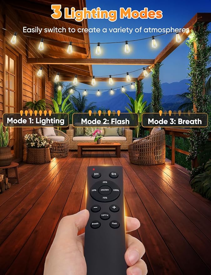 String Lights 50 Ft Waterproof Warm White LED Patio Lights with Remote