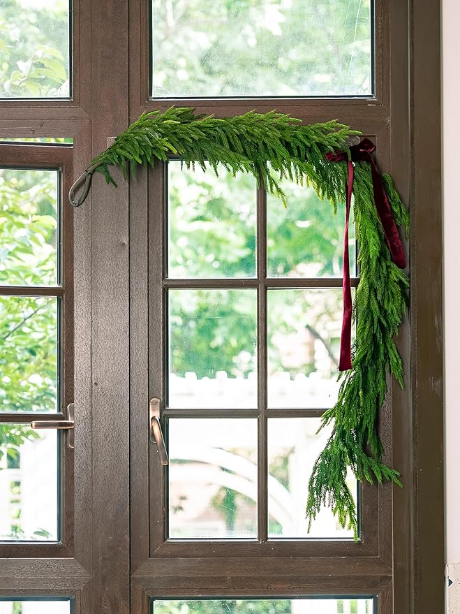 Christmas Garland, 6 Ft Dark Green Norfolk Pine PE Realistic