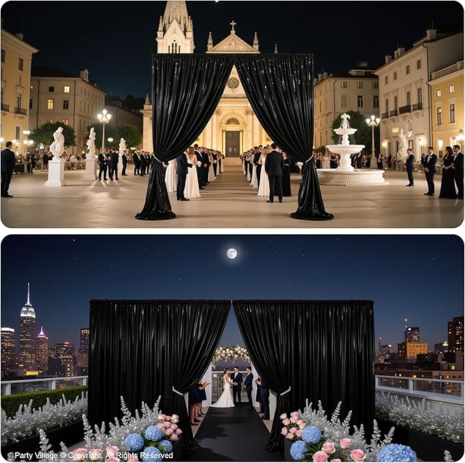Backdrop Drape Black Sequin, 4 Panels, 20 x 10 ft Wrinkle-Free