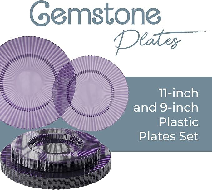 Plates Set, 40 Pieces in Purple, Plastic and BPA Free for 20 Guests
