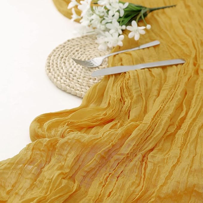 1 Pack Cheesecloth Table Runner 10Ft Christmas Gauze Boho Table Runners for Wedding Decor Bridal Shower Decorations Baby Shower Party(35" x 120")