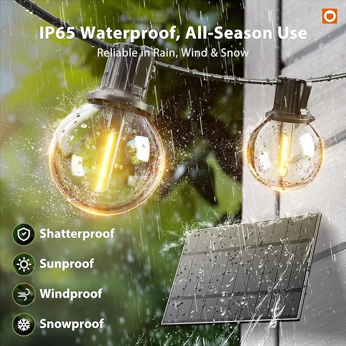 String Lights, 50 Ft Solar Patio Lights with Remote and 25 G40 Bulbs
