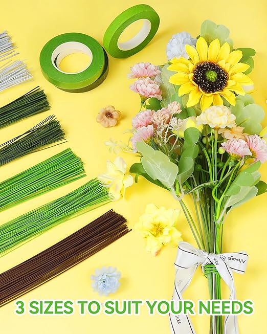 100 PCS FIVEIZERO 18 Gauge Green Floral Wire Stems for Artificial Flower Making,Florist Wire,Flower Wires for Crafts,Alambre para Flores for Wreaths, Flower Arrangements and DIY Projects