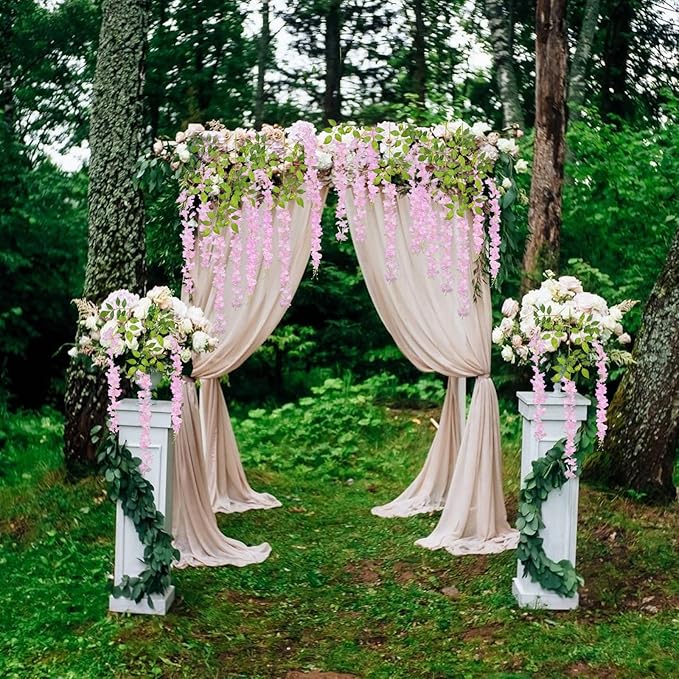 36 Pack Pink Wisteria Hanging Flowers, 3.44 Ft Fake Hanging Flowers, Artificial Wisteria Garland Vines for Wedding Room Backdrop Outdoor Patio Garden Decoration