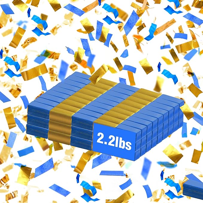 Confetti Paper, Blue and Gold, Bulk Size for Parties & Events