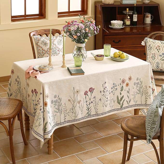 Rectangular Tablecloth 55 x 87 Inch Linen-Polyester Blend Floral