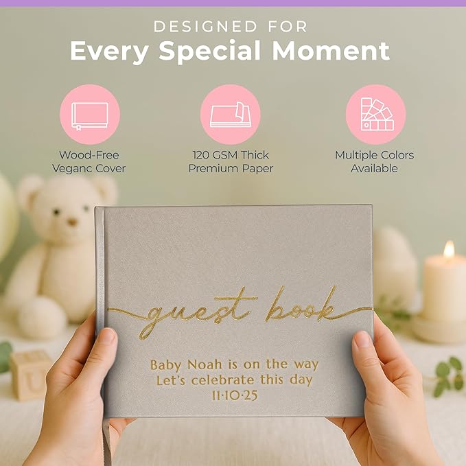 Guestbook for Parties with 110 Lined Pages and Satin Ribbon Bookmark