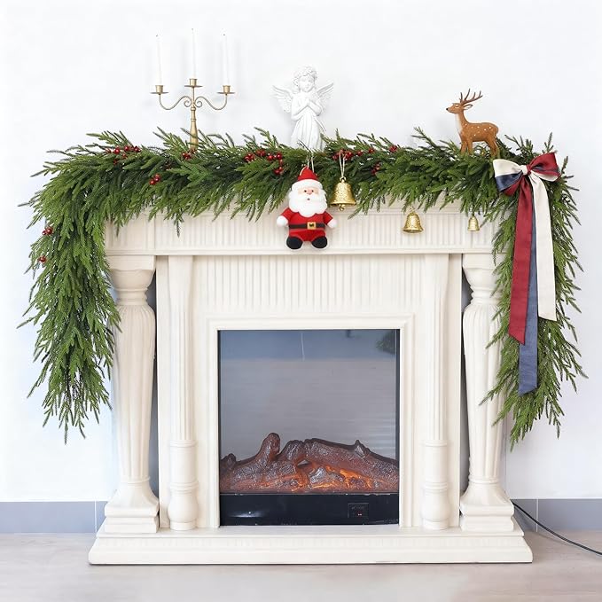 Garland 16 Ft Green Norfolk Pine Christmas Decor with Flexible Metal Frame