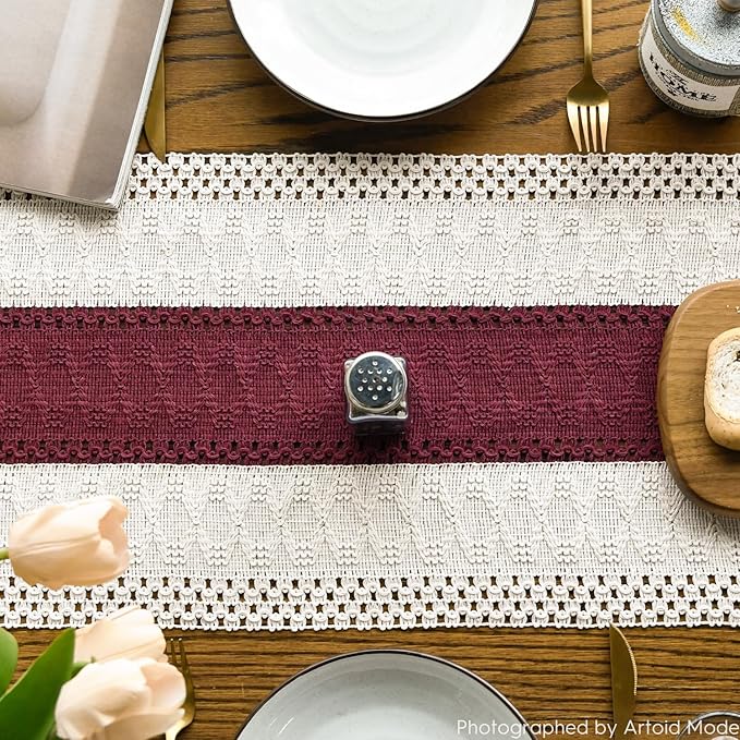 Artoid Mode Red Farmhouse Rustic Table Runner, Seasonal Holiday Hollow Kitchen Dining Table Decoration for Home Party Decor 12x48 Inch