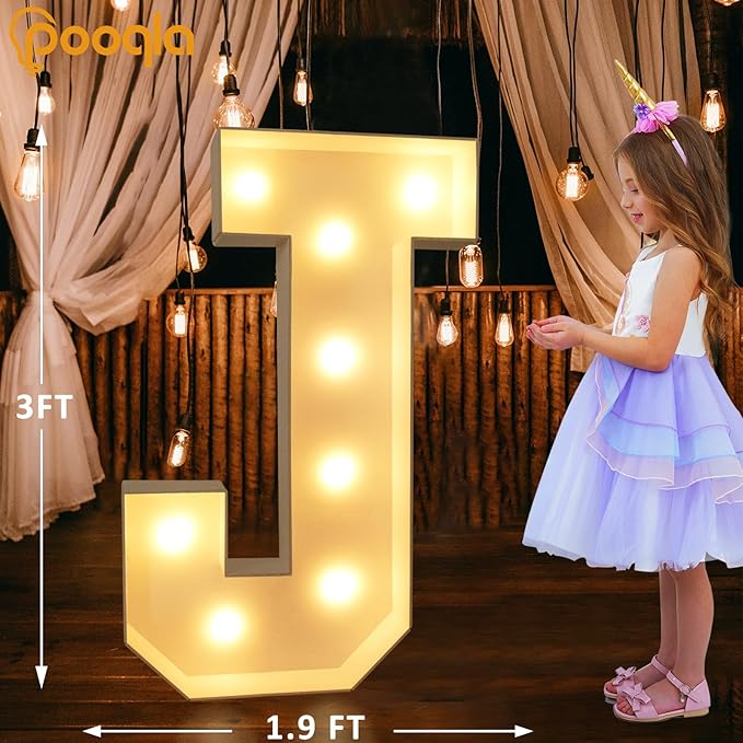 Decoration Marquee Letter J, 3 Ft Foam LED Light Up Wall Sign