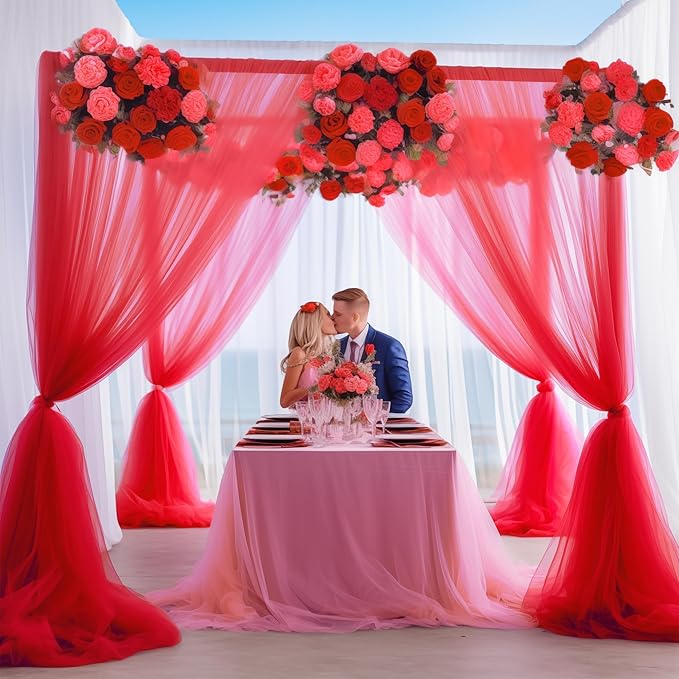 20x10 Red Tulle Backdrop Curtains for Parties, Sheer Backdrop Curtain Wedding Photo Background Drapes for Baby Shower Photography Birthday Party