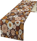 Boho Floral Table Runner, Vintage Country Farmhouse Daisy Flowers Modern Kitchen Dining Room Decoration for Indoor and Outdoor Wedding Party Banquet Table Runner 13x120 Inch