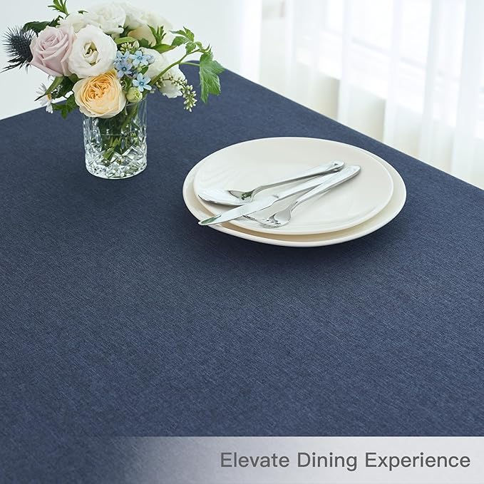 maxmill Linen Textured Rectangular Tablecloth Water Resistant Wrinkle Free Spill-Proof Stain Proof Dining Room Table Cloth Decoration Banquet Party Wedding Holiday Dinner, 52 x 84 Inch, Navy Blue