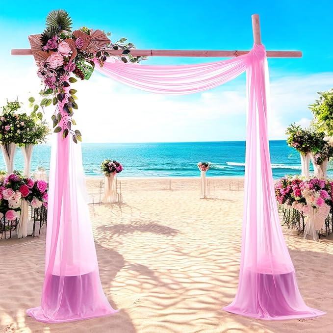 MDS Halloween Chiffon Draping Fabric - 2 Panel, 30" Wide x 30ft Long - Sheer Spooky Arbor & Canopy Drapery for Haunted House Backdrops, Party Ceilings, DIY Costumes & Themed Events - Bubblegum Pink