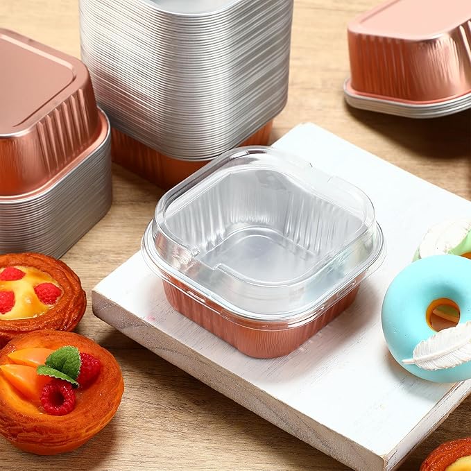 Baking Cups with Clear Lids, 150 Count, 10 oz Champagne Aluminum Foil