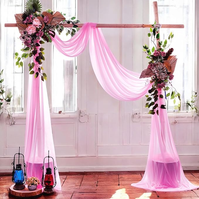 MDS Halloween Chiffon Draping Fabric - 2 Panel, 30" Wide x 50ft Long - Sheer Spooky Arbor & Canopy Drapery for Haunted House Backdrops, Party Ceilings, DIY Costumes & Themed Events - Bubblegum Pink