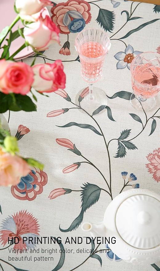 Square Tablecloth 67 x 67 Inch Linen Blend Floral Print