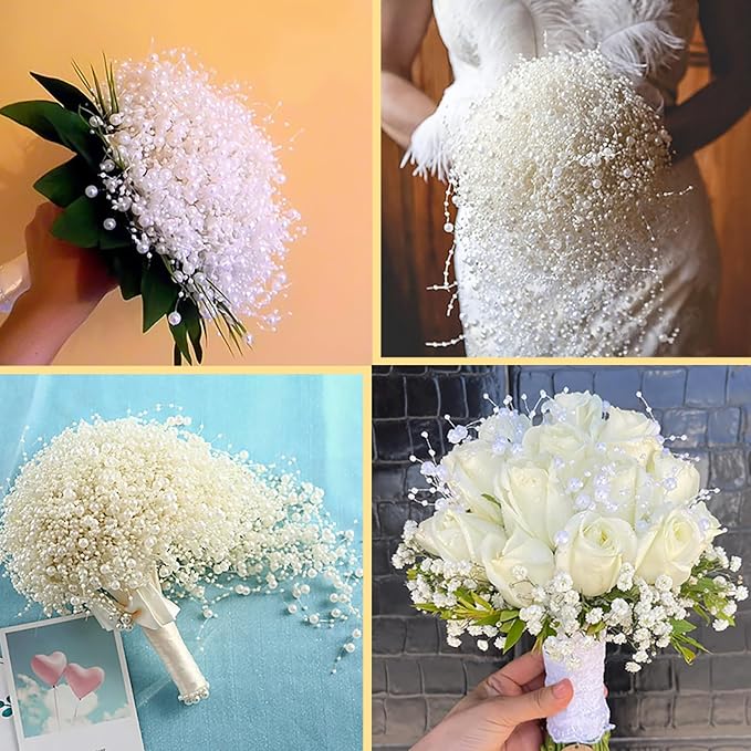 50 PCS Artificial Floating Beads for Centerpieces Vases, Silver 8+3mm String Beads for Wedding Party Faux Pearl String for Decorating, String Pearls for Crafts Vase Filler