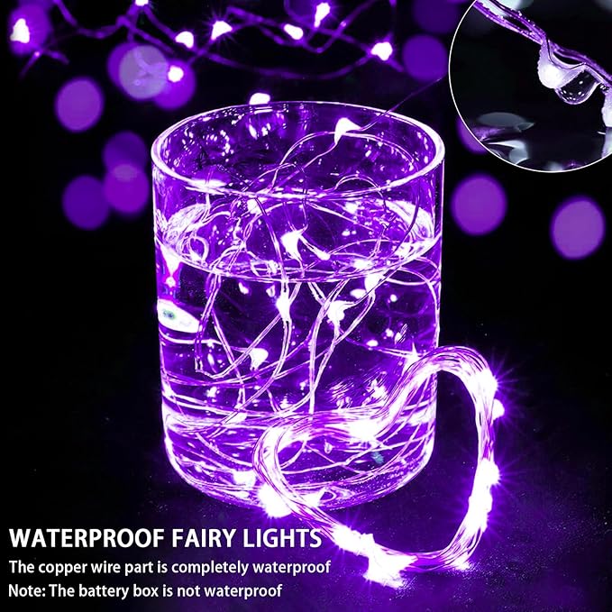 24 Pack Purple Fairy Lights 7Ft 20 LED Twinkle String Lights 3 Modes Battery Operated Waterproof Firefly Starry for Mason Jar Party Wedding Christmas Valentines Day Table Centerpieces