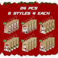 Gift Bags with Handles, 24 Count Kraft Paper Christmas Designs