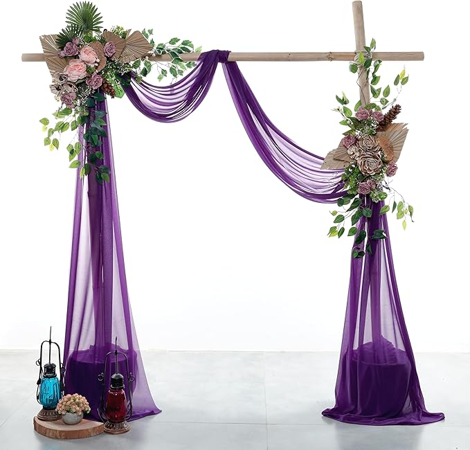 Backdrop Fabric Panel, 30 x 480 Inch Purple Sheer Chiffon with Glitter