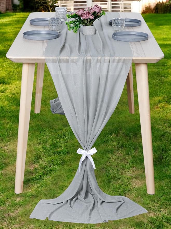 MDS Halloween Chiffon Table Runner - 20 Pack, 29 x 170 Inches, 14ft Each - Sheer Spooky Table Runners for Haunted House Parties, Trick-or-Treat Tables, Witchy Décor, Wedding & Events - Gray