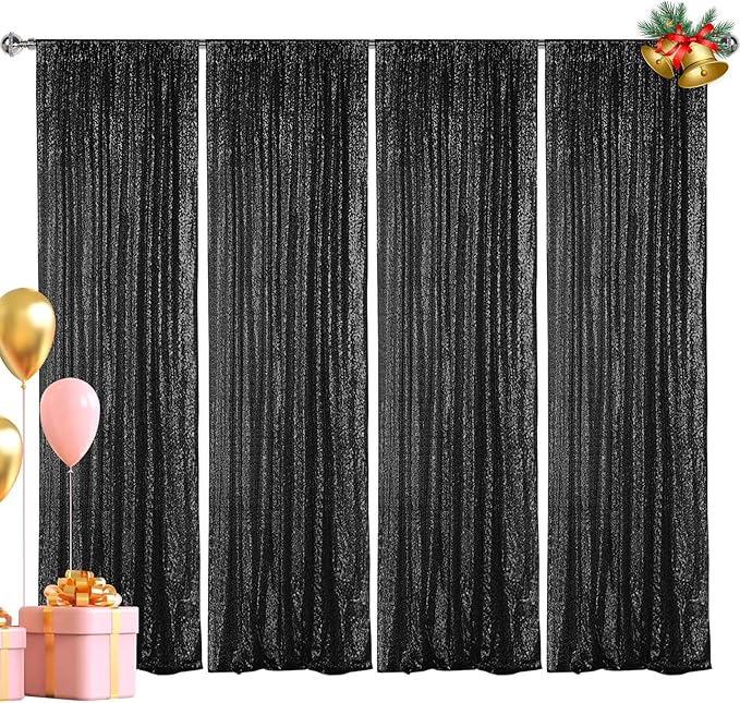 Backdrop Background Black Sequin Glitter, 2 ft x 8 ft, Pack of 4