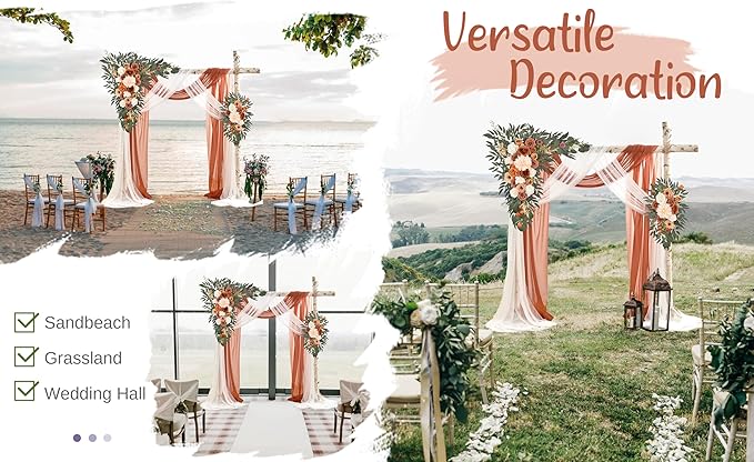 Artificial Flowers Terracotta Silk Wedding Arch Kit with Sheer Drapes