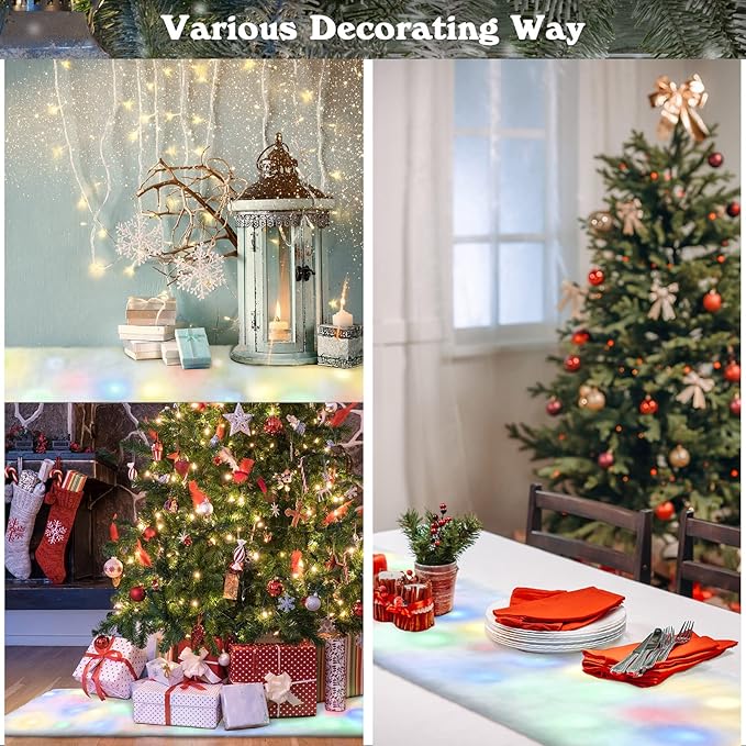 Jetec LED Christmas Fake Snow Blanket with Lights Artificial Snow Blanket with 2 Pcs LED Lights Lighted Snowflake Table Runner for Christmas Tree Village Display Winter Party Decor(15.75''x 59.06'')