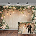 6x6ft Country Wedding Photography Backdrop Floral Rustic Roses Farmhouse Wooden Door Backdrop Pink Flower Birthday Baby Shower Wedding Bridal Party Banner Photo Booth Props Anniversary Background