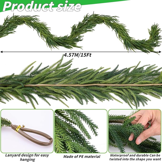 Garland - 15 Ft Green Artificial Norfolk Pine with PE Material