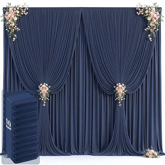 Backdrop Curtain Panels, Navy Blue, Wrinkle Free, 10 Panels