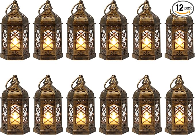 Decorative Candle Lantern with Brushed Brass Finish, 5 Inch Mini LED