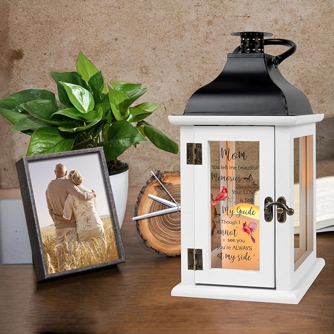 Decorative Candle Lantern Memorial Gift, Wood and Metal, 14 x 6 x 6 Inch