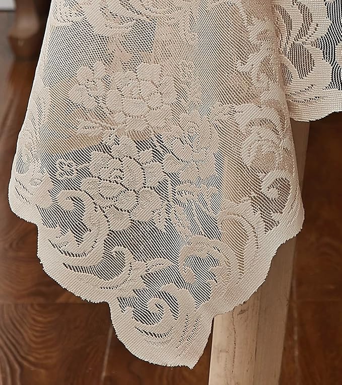 LinenZone Linen Rectangle Tablecloth for Rustic Vintage Decor. Sheer Lace Tablecloth Works Great As Wedding, Thanksgiving or Christmas Decor (Mia TC 60 x 84, Linen)