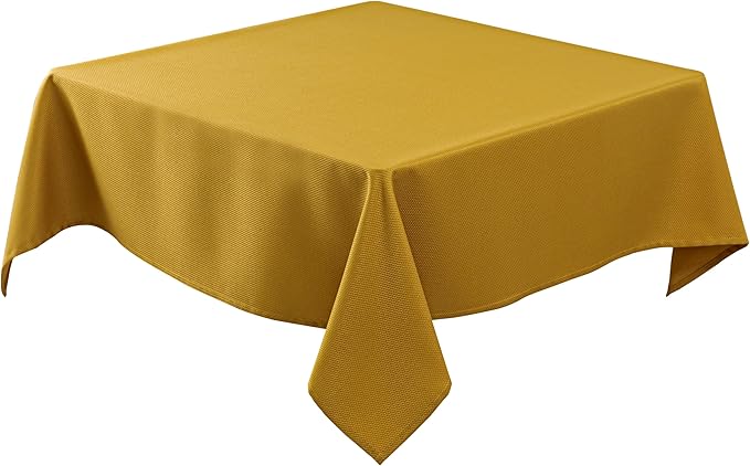 Biscaynebay Textured Fabric Christmas Square Table Cloth 60x60 Inches, Gold Water Resistant Tablecloths for Dining, Kitchen, Wedding and Parties etc. Machine Washable