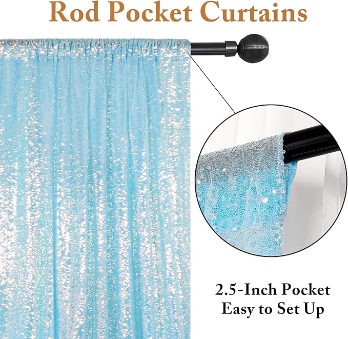 ShiDianYi Iridescent Aqua Sequin Backdrops for Photograph Backdrop Curtain 4FTx10FT 2 Panels Birthday Glitter Blue Curtains Sequin Fabric Mermaid Background