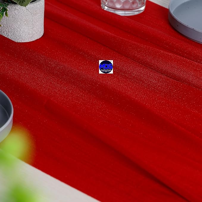 MDS 2 Pack 14ft Chiffon Table Runner 29 x 170 Inches Sheer Wedding Runner Romantic Rustic Table Runner for Wedding Decorations, Birthday Parties, Bridal Shower Party Arch Decor - Red