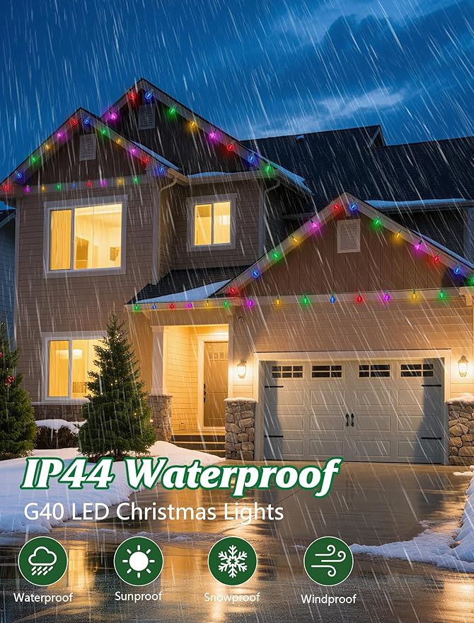 String Lights: 25 ft Multicolor G40 Globe LED, Shatterproof Outdoor