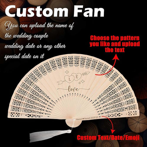 10 PCS Custom Fans Personalized Folding Fans for Line Dancing Wooden Hand Fan Wedding Favors Bulk Fans for Guests Party Event Use (Style05)