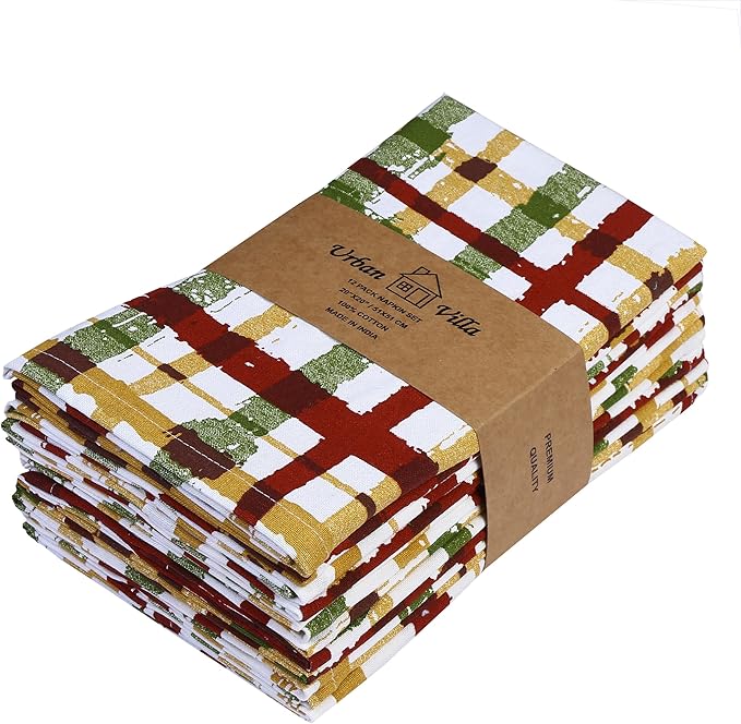 Cloth Napkins Set, Fall Plaid Cotton Dinner Napkins, 20x20 Inch Rectangular