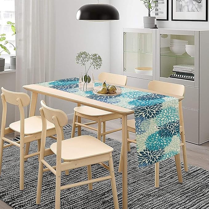 Floral Table Runner,Blue Flowers Print Spring Summer Table Cloth Kitchen Dining Table Home Party Decoration 13x108 Inch